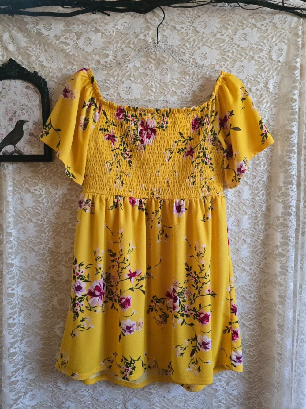 Off-Shoulder Yellow Floral Dress - Cottagecore - Whimsy - Boho - Coquette Fairy